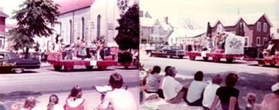 The Barb Timm Band with Roy Rendahl performing in the Steamboat Days Parade in Winona, Minnesota on July 1, 1984